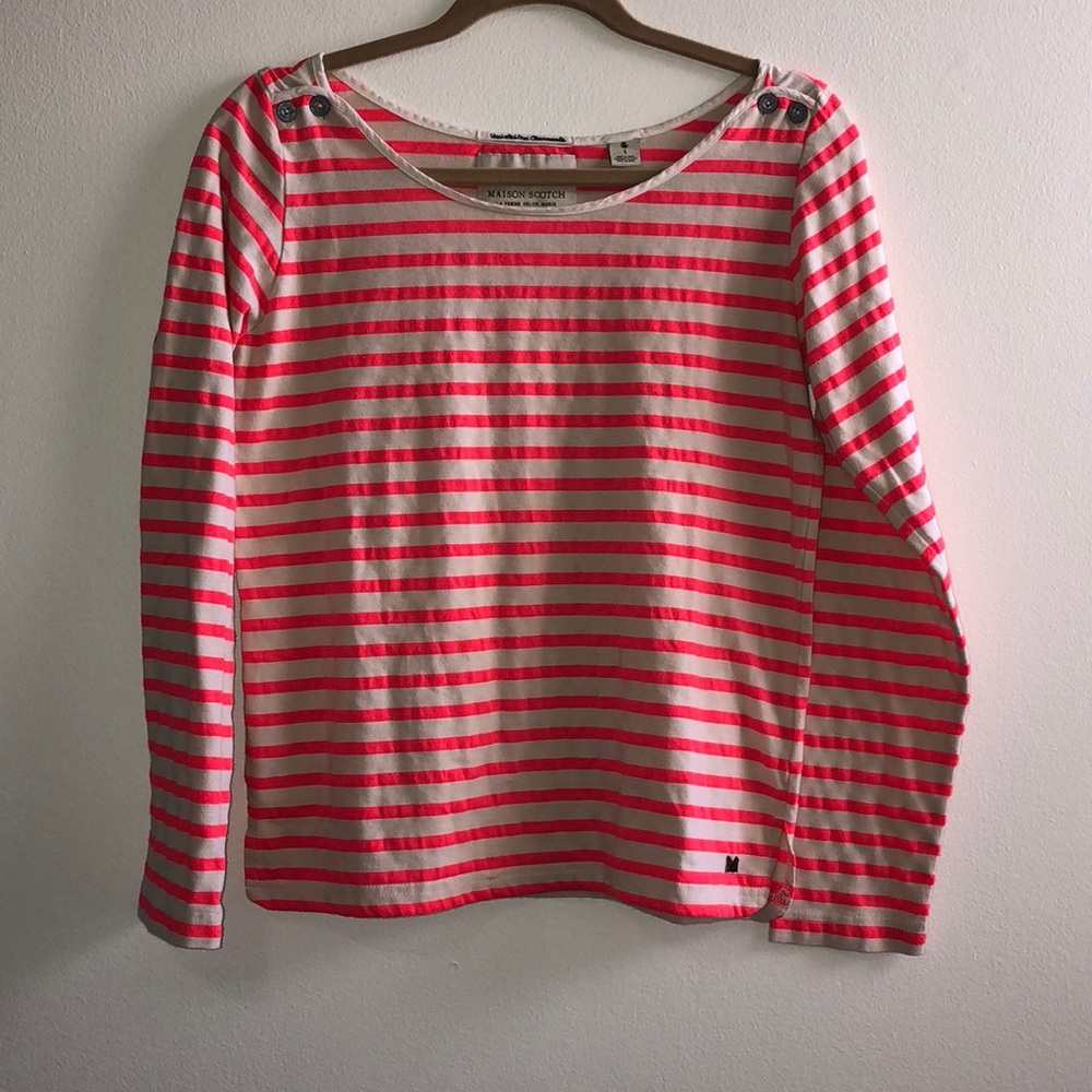 Maison Scotch Striped Button Shoulder Tee